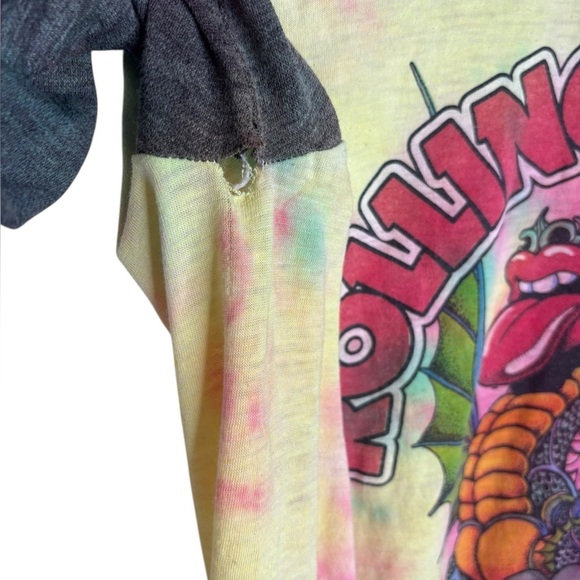 VTG Tie Dye 1981 Rolling Stones Concert Raglan Tee Thrashed Distressed Large - Picture 12 of 16